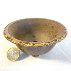 Round Accent Bonsai Pot Natural Caramel Yellow Highlights Stoneware | Galoartworks.