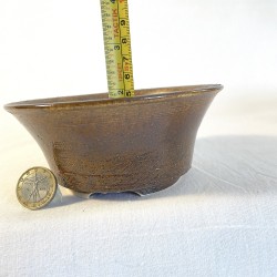 Round Pot for Small Bonsai Natural Caramel Yellow Highlights Stoneware | Galoartworks.