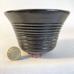 Bell-shaped bonsai pot | Greenish black stoneware | Unique piece | Free shipping