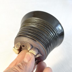 Bell-shaped bonsai pot | Greenish black stoneware | Unique piece | Free shipping