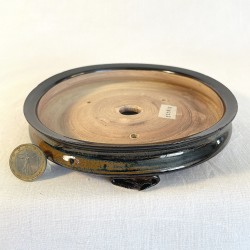 Unique design stoneware bonsai tray - Black and ochre