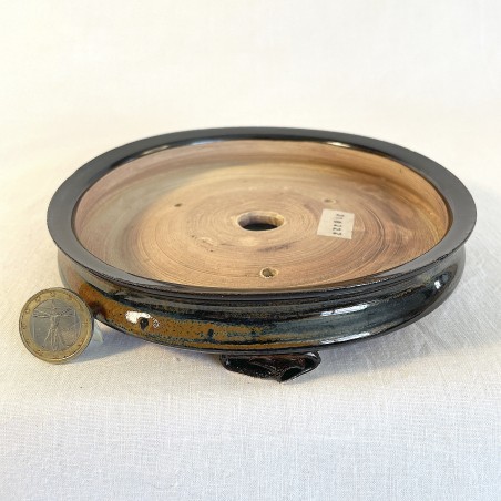 Unique design stoneware bonsai tray - Black and ochre