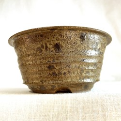 Maceta redonda verde jaspeado para bonsái en gres artesanal 12 cm | Pieza única