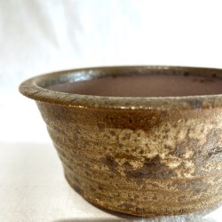Maceta redonda verde jaspeado para bonsái en gres artesanal 12 cm | Pieza única