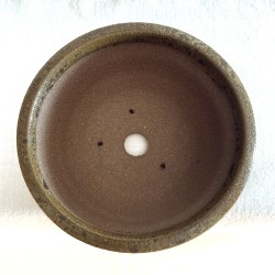 Round green speckled bonsai pot handmade stoneware 12 cm | One of a kind