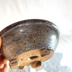 Handmade grey glazed inverted conical stoneware bonsai pot