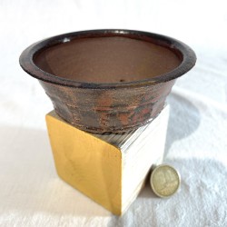 Handmade straight tenmoku red bonsai pot 11 cm stoneware | One of a kind