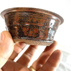 Handmade straight tenmoku red bonsai pot 11 cm stoneware | One of a kind