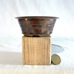 Maceta recta tenmoku rojiza artesanal para bonsái 11 cm en gres | Pieza única