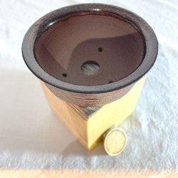 Maceta baja tenmoku rojiza artesanal para bonsái 9 cm en gres | Pieza única