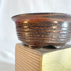 Maceta baja tenmoku rojiza artesanal para bonsái 9 cm en gres | Pieza única