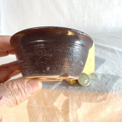 Handmade burgundy concave bonsai pot 10.3 cm stoneware | One of a kind