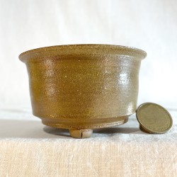Handmade olive green accent bonsai pot 10 cm stoneware | One of a kind