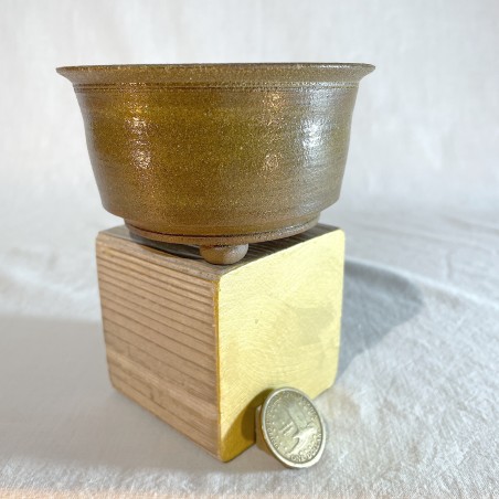 Handmade olive green straight stoneware accent bonsai pot