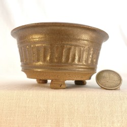 Maceta bonsái de acento verde oliva artesanal 10 cm gres | Pieza única
