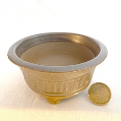 Handmade olive green accent bonsai pot 10 cm stoneware | Unique