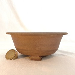 Handmade unglazed rounded natural stoneware bonsai pot