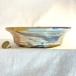 Maceta bonsái cónica baja crema multicolor mate artesanal en gres