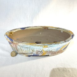Maceta bonsái ovalada artesanal multicolor mate 34 cm gres | Pieza única