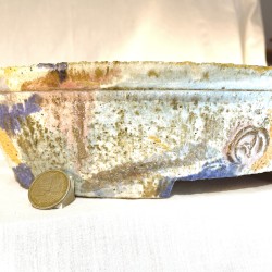 Handmade oval multicolor matte bonsai pot 34 cm stoneware | Unique