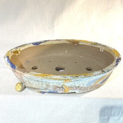 Handmade oval multicolor matte bonsai pot 34 cm stoneware | Unique