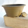 Handmade round accent bonsai pot 12 cm brown green stoneware | Unique