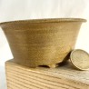Handmade round accent bonsai pot 12 cm brown green stoneware | Unique