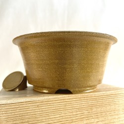 Handmade round conical accent bonsai pot brown green semi matte stoneware
