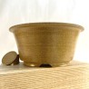 Handmade round conical accent bonsai pot brown green semi matte stoneware