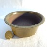 Handmade round accent bonsai pot 12 cm brown green stoneware | Unique