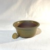 Handmade round accent bonsai pot 12 cm brown green stoneware | Unique