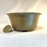 Handmade round accent bonsai pot 12 cm brown green stoneware | Unique