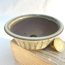 Handmade caramel glossy faceted accent bonsai pot 11 cm stoneware | Unique