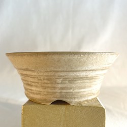 Hand-thrown accent bonsai pot in cream stoneware inspired by olive leaf texture OOAK 218266.