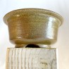 Hand-turned green stoneware bonsai accent pot, round style with rim, serial 218317 by Galoartworks.