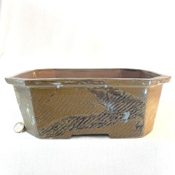 Handmade stoneware bonsai pot, rectangular shape with cut corners