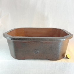 Handmade stoneware bonsai pot in red and brown tenmoku