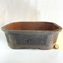 Maceta para bonsái de gres artesanal sin esmaltar, estilo rectangular con esquinas facetadas