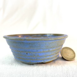 Handmade Blue Accent Bonsai Pot | Maru-gata Style | Unique 218320