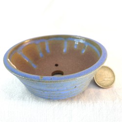 Handmade Blue Accent Bonsai Pot | Maru-gata Style | Unique 218320