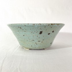 Unique bonsai pot, handcrafted stoneware, aquamarine glaze with speckles, re-turned feet
