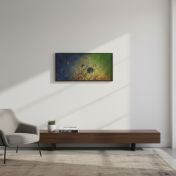 Pintura abstracta con degradado de colores cálidos a fríos, texturas lineales y relieve de Ismael García Burillo.