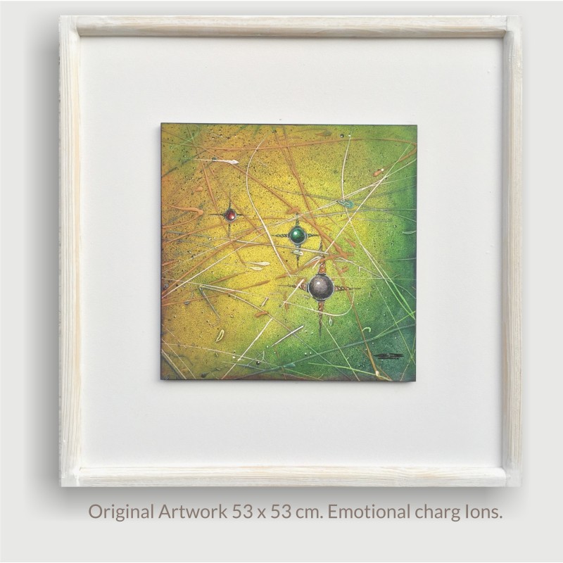 Emotional Charge Ions abstract painting by Ismael García Burillo, acrylic on MDF board.