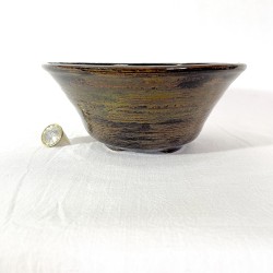 Unique bonsai pot, handcrafted stoneware, black and brown glaze, re-turned feet