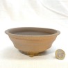 Handcrafted unglazed round abacus style artisan bonsai pot in raw cream stoneware by Ismael Garcia Burillo SKU 301109