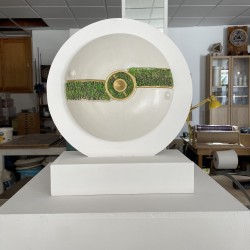 Escultura circular de cerámica Conector en Giro derecha. Hidrógeno 6. de Ismael García Burillo