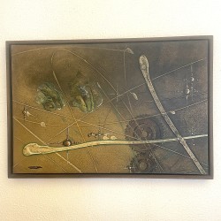 Pintura original surrealista Nanomachine Climber por Ismael Garcia Burillo acrilico sobre panel enmarcado