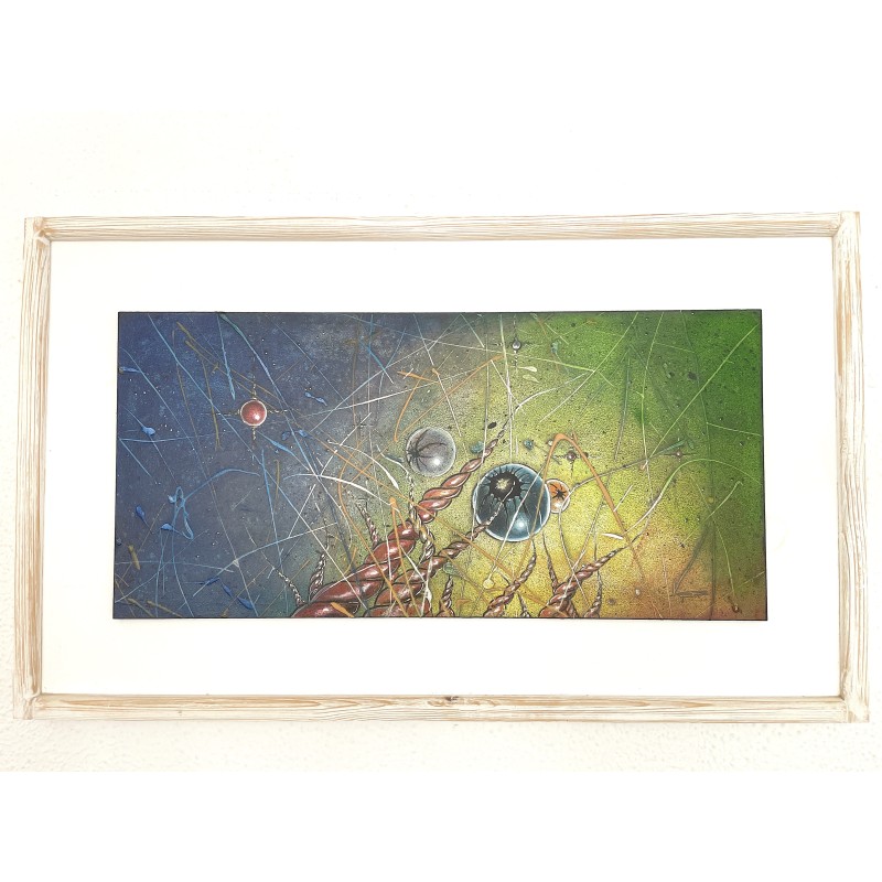 Panoramic abstract cosmic painting Subatomic Particles H24 by Ismael Garcia Burillo