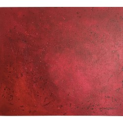 Monochromatic red abstract painting Quantic Soup No.1 from the Conectors series by Ismael Garcia Burillo