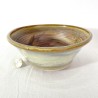 Unique bonsai pot, handcrafted stoneware, earthy green glaze, reddish carving, re-turned feet.